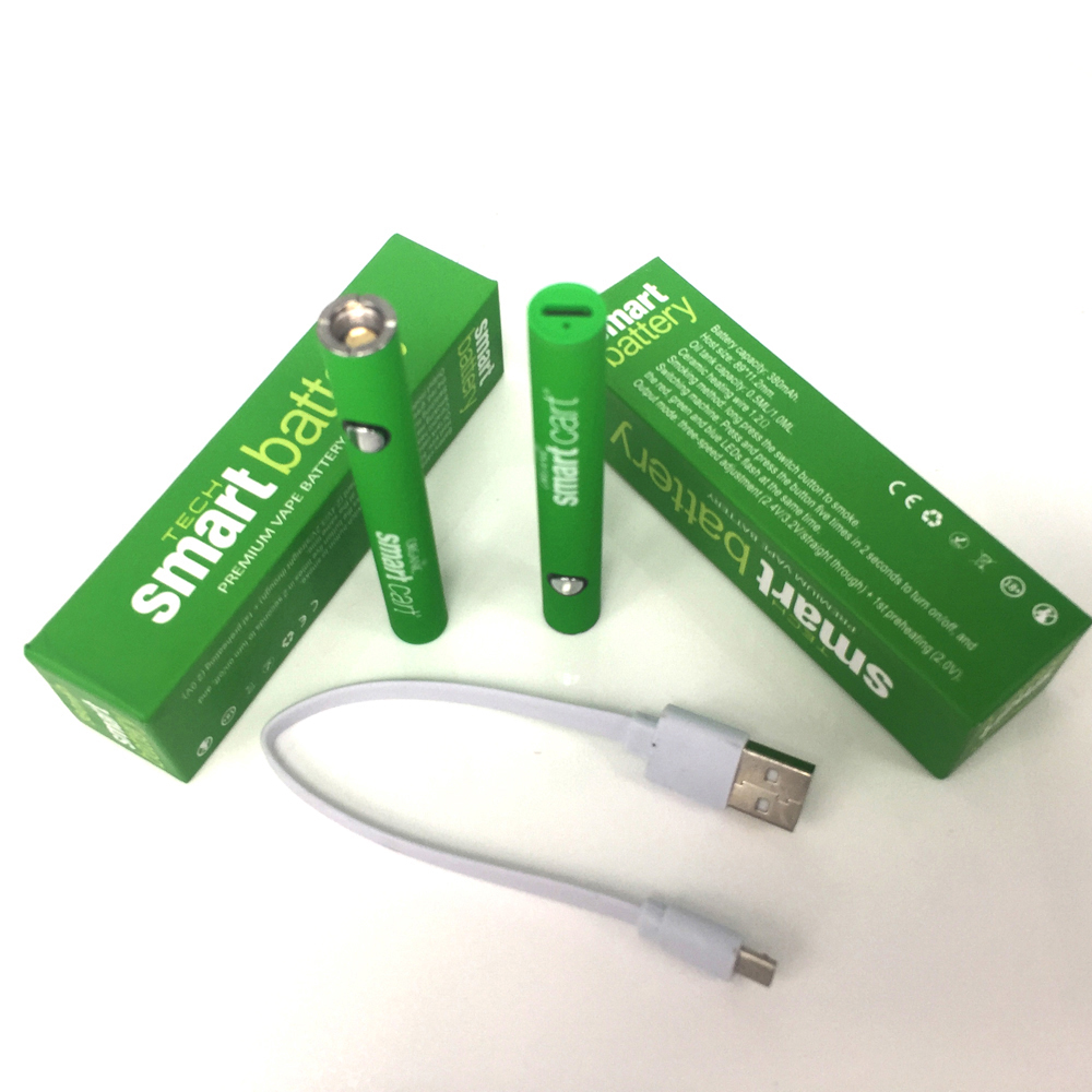 

Smart Cart Battery Green 380mAh Preheat Variable Voltage Bottom SmartCart Batteries with USB Charger 510 Thick Oil Cartridge vaporizer pen