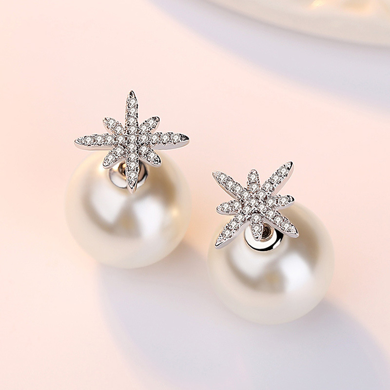 Luxury Pearl Stud Earrings Womens Fashion Crystal Clover Diamond Stone Ear Rings Jewelry-image-588009833