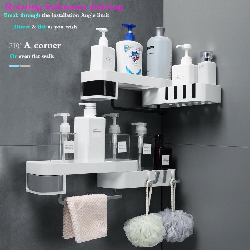 

Rotates Bathroom Shelf Shower Caddy Organizer Wall Mount Shampoo Rack With No Drilling Kitchen Storage Bathroom Accessories