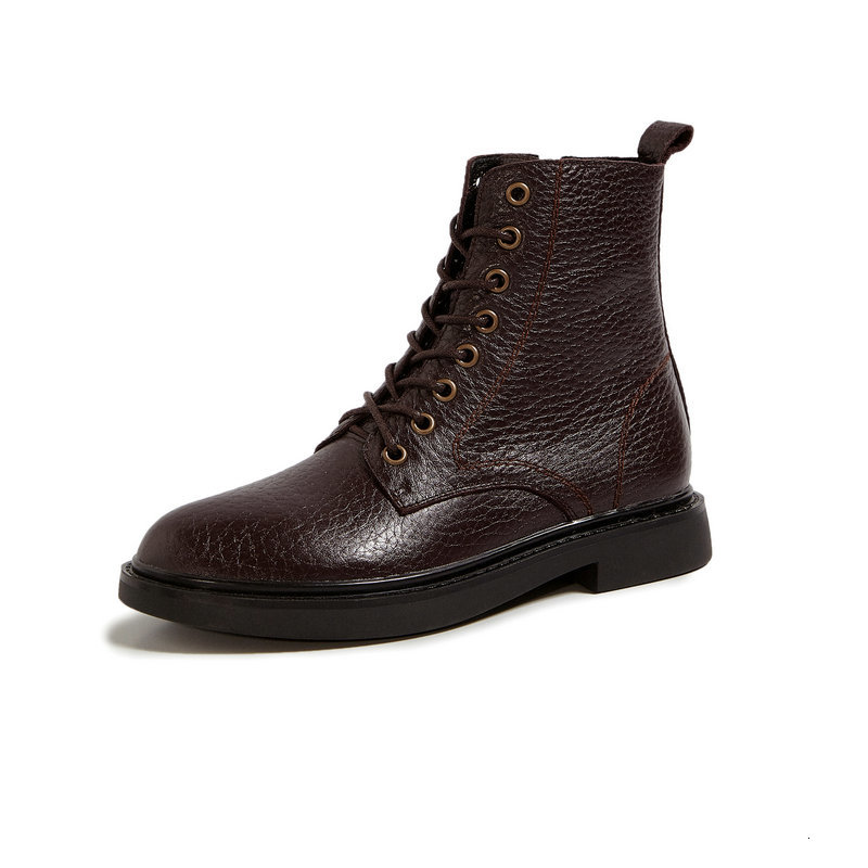 

2021 New Quality Leather Women Ankle Round Toe Low Heels Punk Motorcycle Autumn Winter Shoes Woman Ladies Boots Cov9, Black