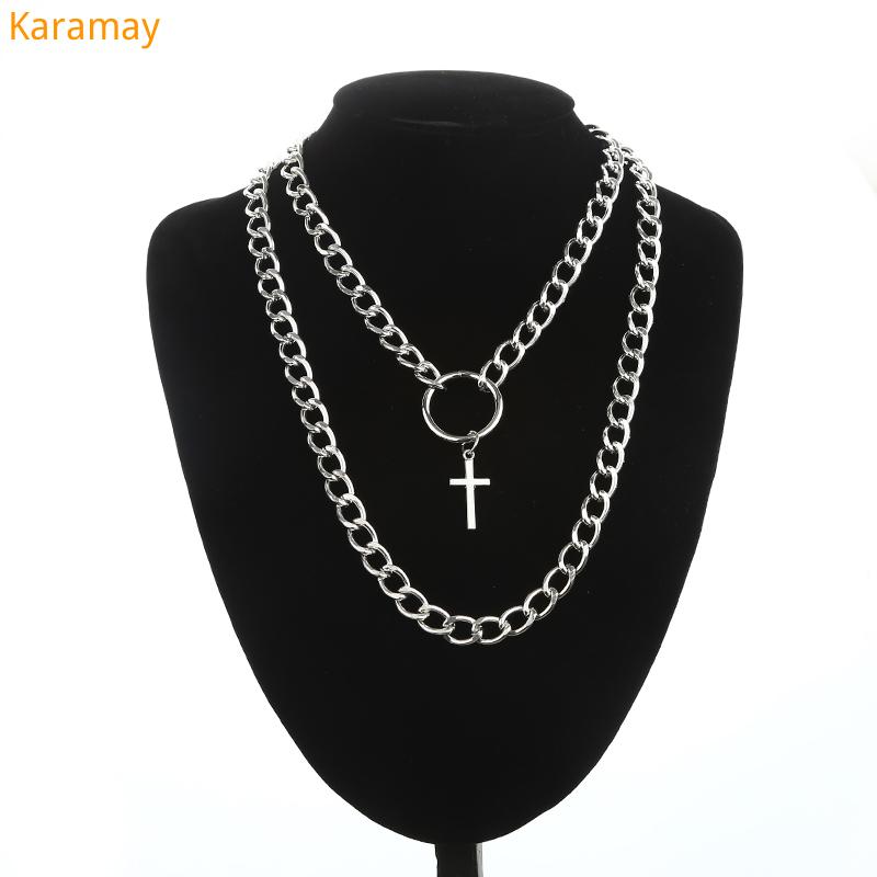 

Chokers KPOP Layered Chain Necklace Punk Fashion Cross Pendants Women Men Grunge Aesthetic Egirl Alternative Goth Jewelry Gifts