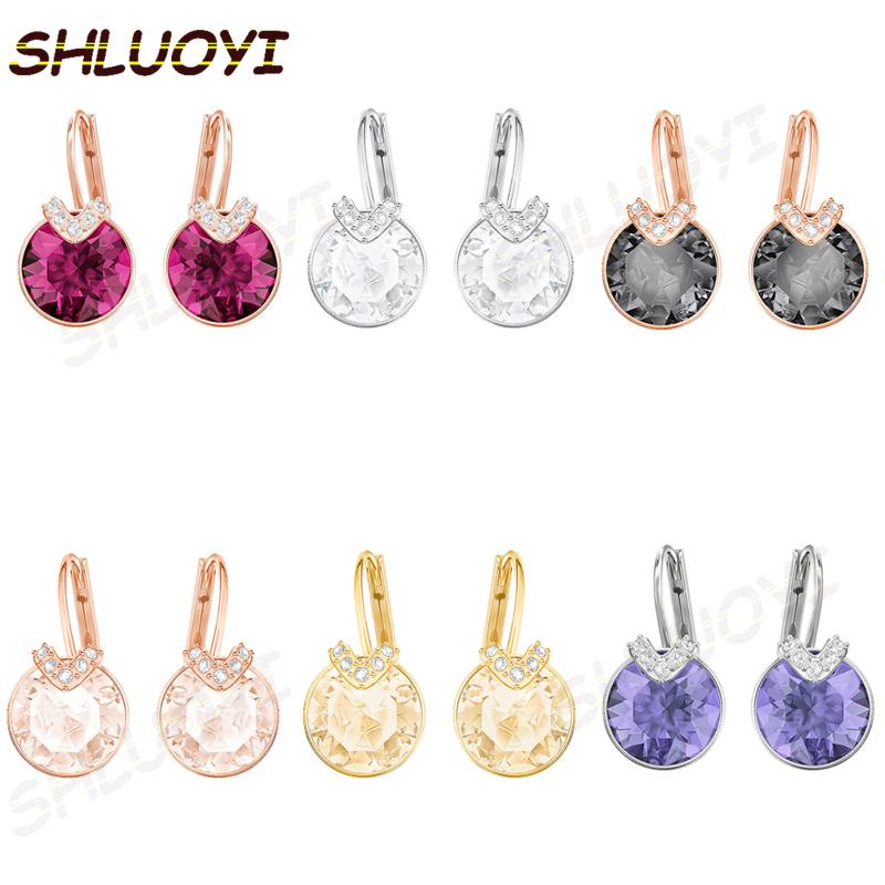 

Stud Fashion Jewelry High Quality SWA V-shaped Perforated Earrings Exquisite Polychromatic Crystal Women's Charm