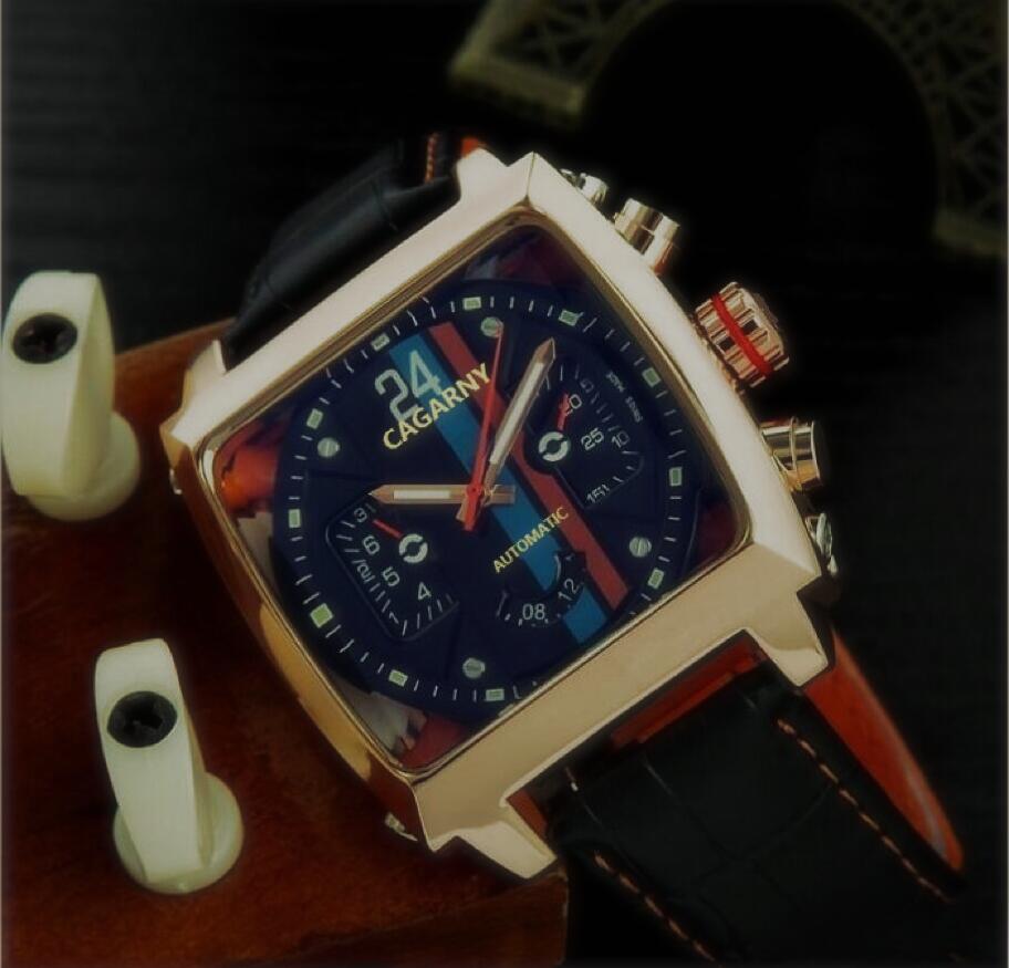 

Best Mens Watch Wristwatches Self Wind Automatic Movement Square Designer Leather Men Sport Watches, As pic