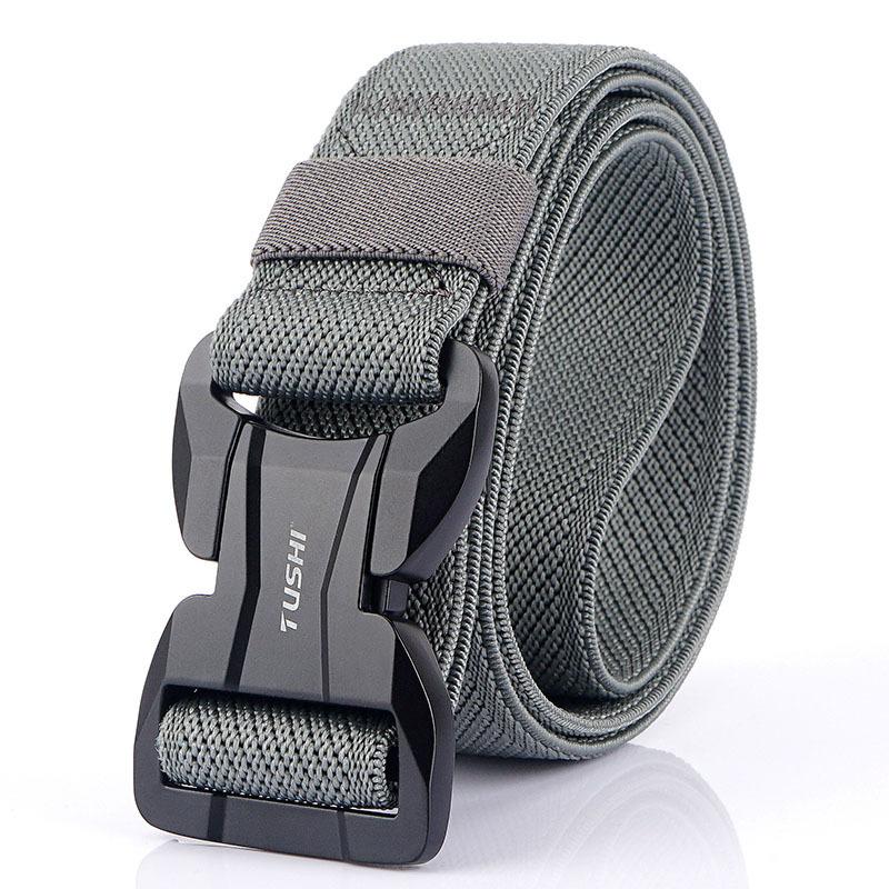 

New Tactical Belt Elastic Nylon Mens Belt Hard Metal Magnetic Buckle Quick Release Army Training Waist, Wolf brown buckle