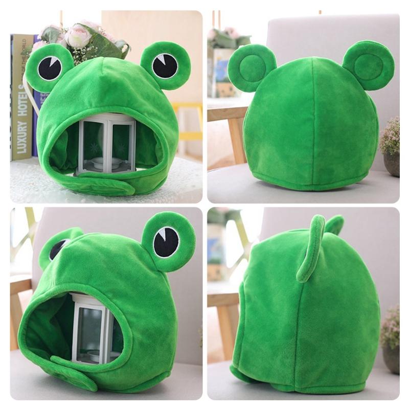 

Funny Big Frog Eyes Cartoon Plush Hat Toy Green Headgear Cap Cosplay Costume U90E