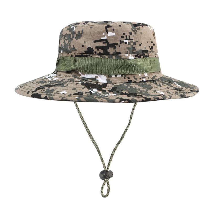

Wide Brim Hats Outdoor Sport Camouflage Fishing Hat Fisherman Hunting Cap Deciduous Bionic Sunscreen Sunproof Man, Army green