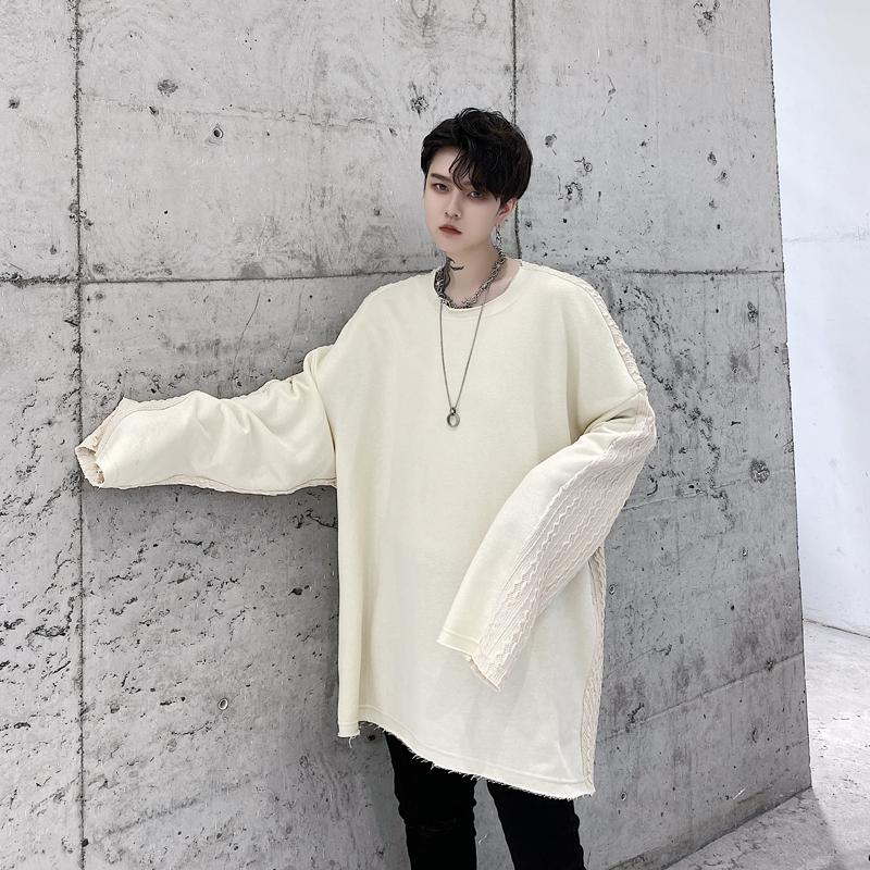 

Male Streetwear Hip Hop Vintage Fashion Hoodie Sweatshirt Men Back Splice Knitted Fabric Loose Pullover Sweatshirt, Kk1456 black