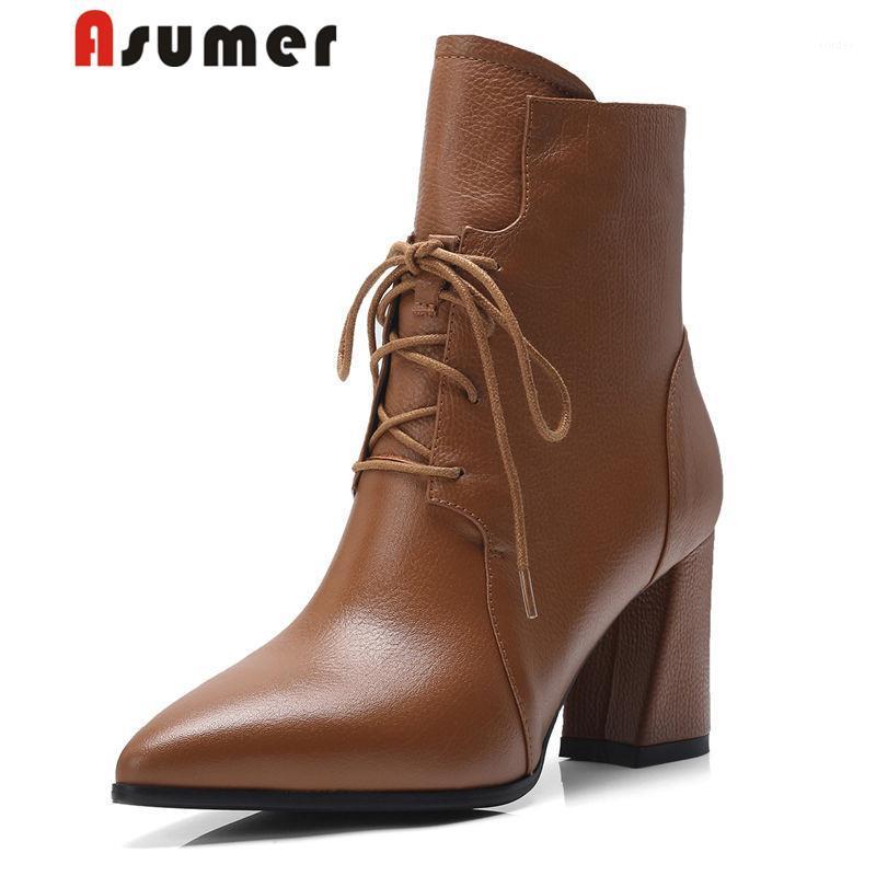

ASUMER NEW arrival 2020 adult pointed toe ankle boots for women fashion simple winter boots high quality solid high heels1, Black