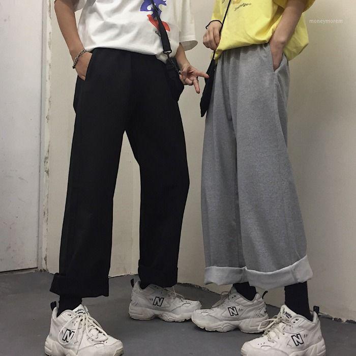 

2020 Autumn New Man's INS Sports Wide Straight Leg Solid Color Trousers Bf Trendy Loose Casual Pants -XL1, Black