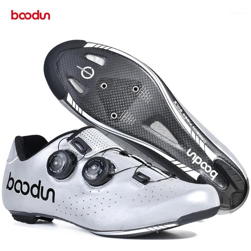

BOODUN road bike shoes carbon fiber soles reflective ultra-light bike shoes self-locking triathlon road racing1, Reflective silver
