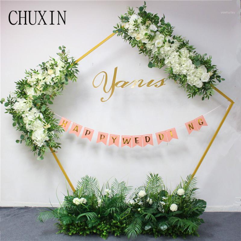 

Artificial wedding geometric arches flower row Green plants with roses DIY wedding family holiday party T station road lead1, Pink 2 60cm