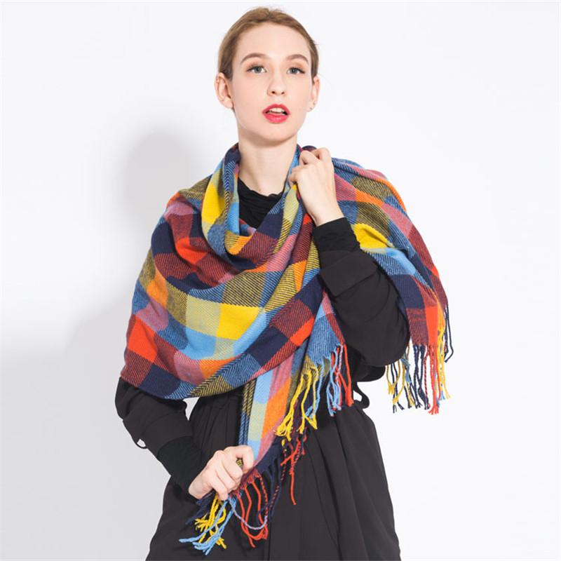 

2021 New Plaid Winter Cashmere Scarf Women Neck Head Scarves Casual Long Tassel Scarfs For Ladies Shawls and Wraps Bufandas