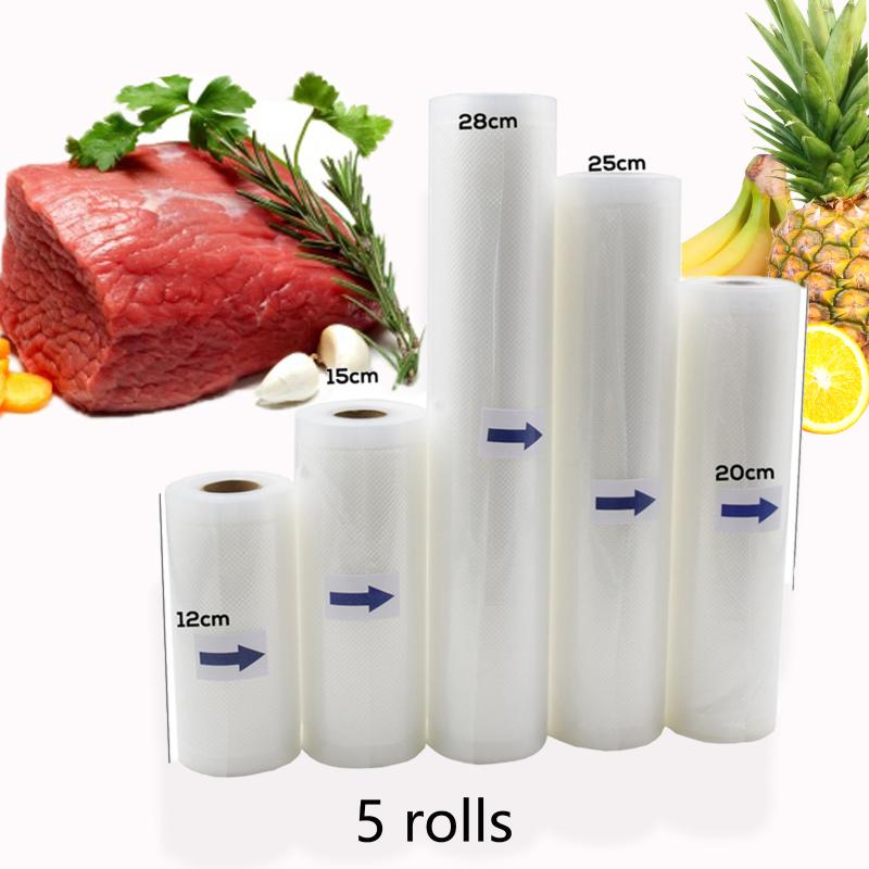 

5 Rolls/Lot Kitchen Vacuum Bag Storage Bags for Vacuum Sealer Keep Packing 12+15+20+25+28cm*500cm