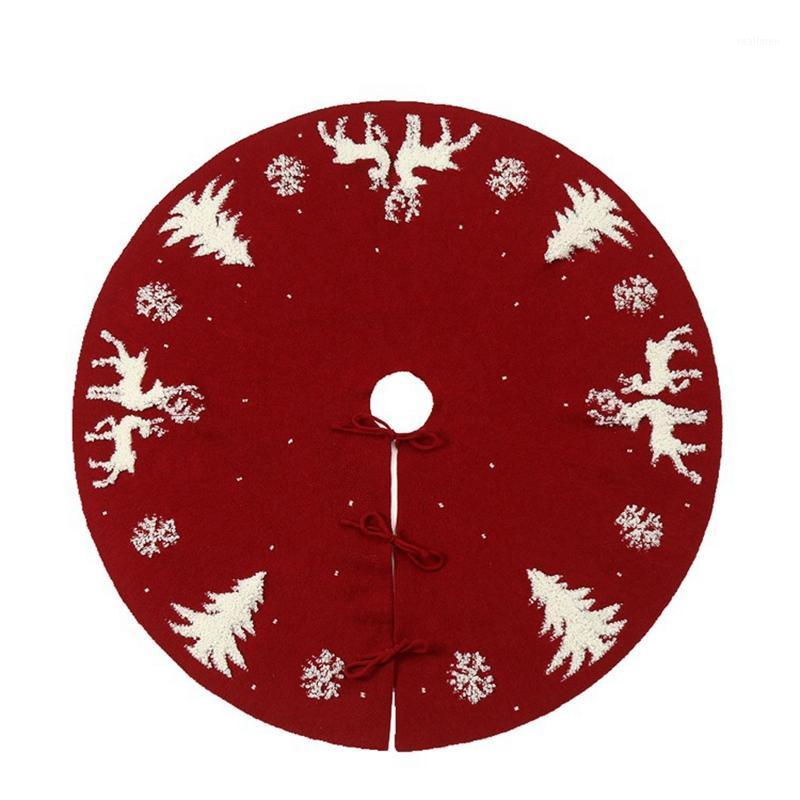 

Knitting White Tree Deer Christmas Tree Skirt Home Party Outdoor Venue Christmas Decorations Red Beige XMAS Skirt Supplies1