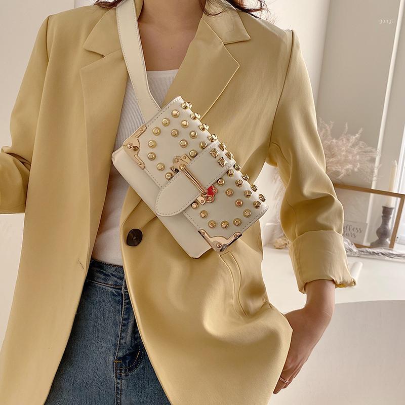 

Fashion Fanny Pack Waist Bag Women Waist Packs PU Leather Chest Bag Belly Shoulder Messenger Female Rivet messenger #551, Beige