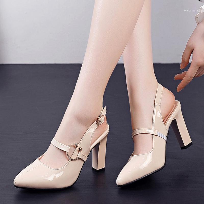 

Plus Size Women Shoes 44 45 2021 Elegant Fashion High Heels 8.5cm Pointed Toe Buckle Strap Pumps Wedding Dress Sandals 16-81, White