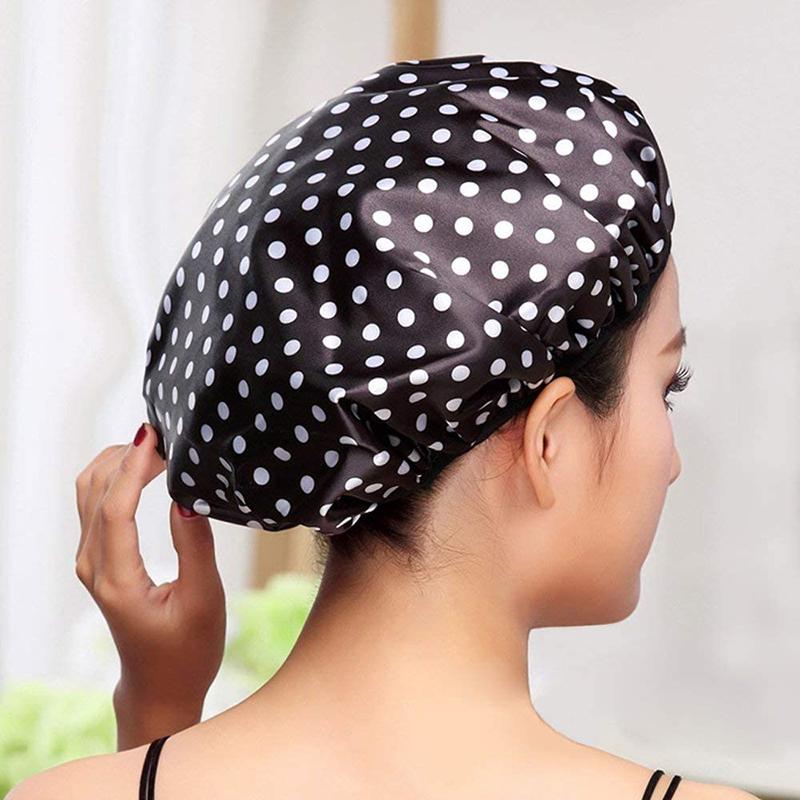 

Shower Cap Women Reusable Bathing Caps Double Layer Waterproof EVA Shower Hat Elastic Hats for Ladies Spa Salon Dots