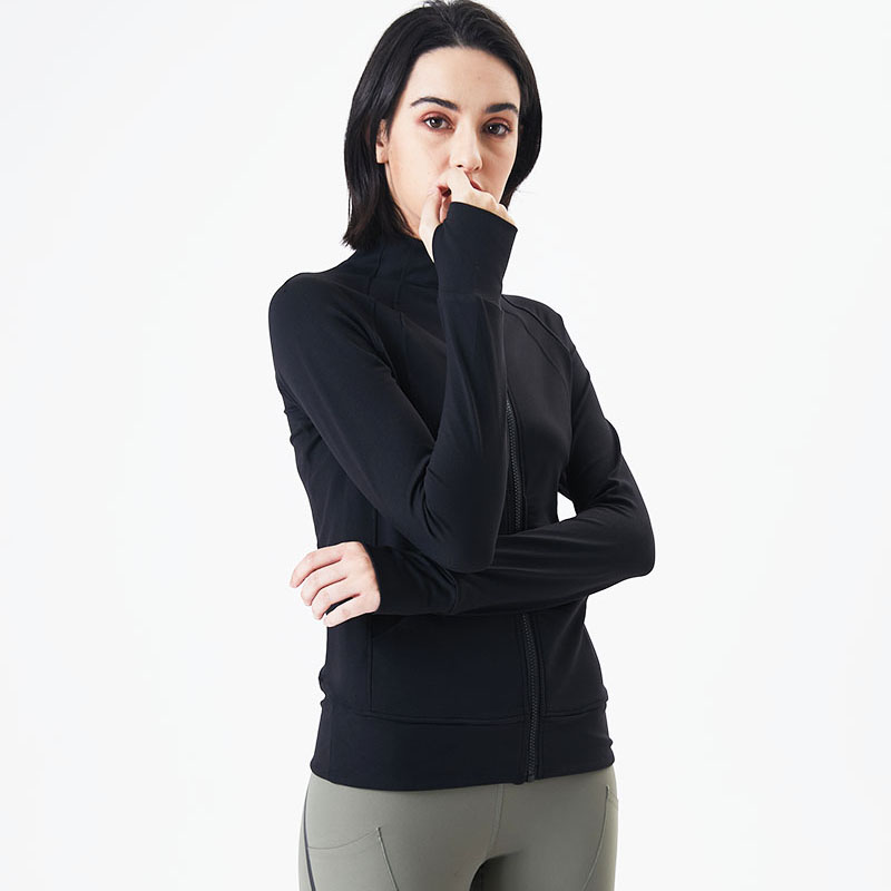 

Women's Yoga Jacket Stretch Long Sleeve Gym Sports Jacket New Soft Sweat Absorbent Running Wear Zipper Slim Ladies Fashion Jacket, Black