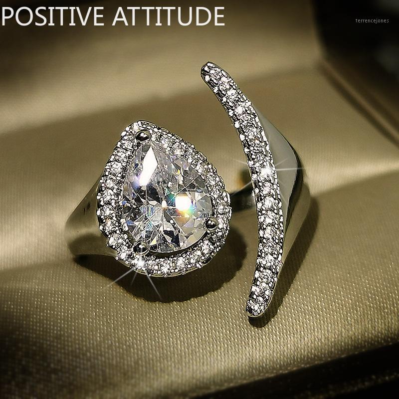 

Wedding Rings 2021 Water Drop Fish Tail Transparent CZ Female Ring Fashion Ball Party Jewelry Gift Jewelry1