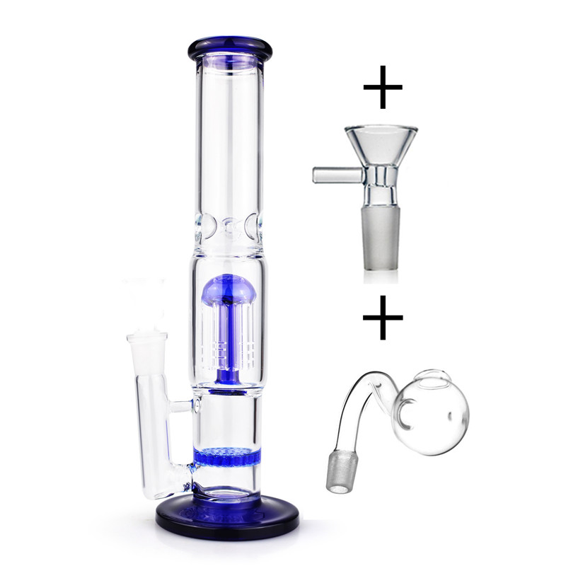 

10inch Glass beaker bong Arm Tree Perc Glass Bubbler honeycomb bongs Water Pipes recycler oil rigs with 14mm bowl and glass oil burner pipe