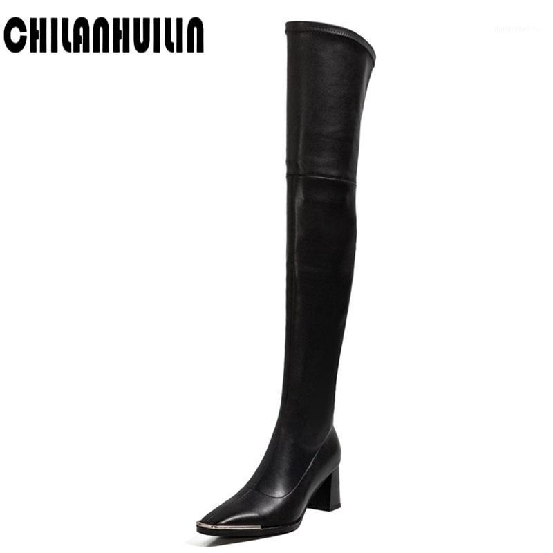 

fashion stretchy leather women pants with boots thick high heels cosplay over the knee boots woman high dance shoes woman black1, Black soft