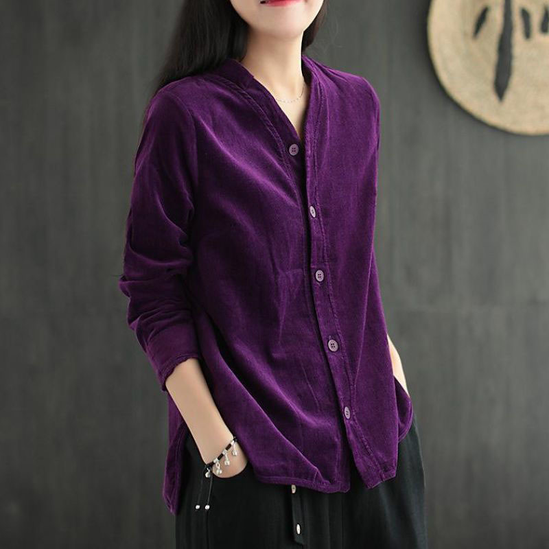 

Long-sleeve Velvet Shirt From Vintage Spring Casual Female Fashion Loose Korean Ladies'blouse Plus Elegant Size Tops R749 Vpqb, Navy blue.