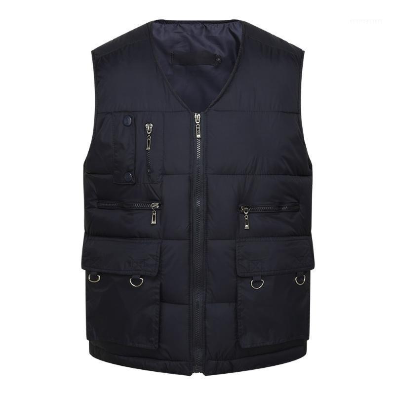 

Winter Men Cotton Warm Vest Waistcoat Male Sleeveless Jacket With Many Pockets Vest Casual Baggy Zipper For Man Plus Size1, Blue vest
