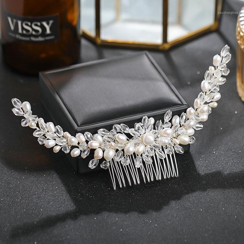 

Pearl Crystal Wedding Hair Combs Accessories For Bridal Flower Headpiece Headbands Women Bride Jewelry Ornaments Clips & Barrettes, Golden;silver