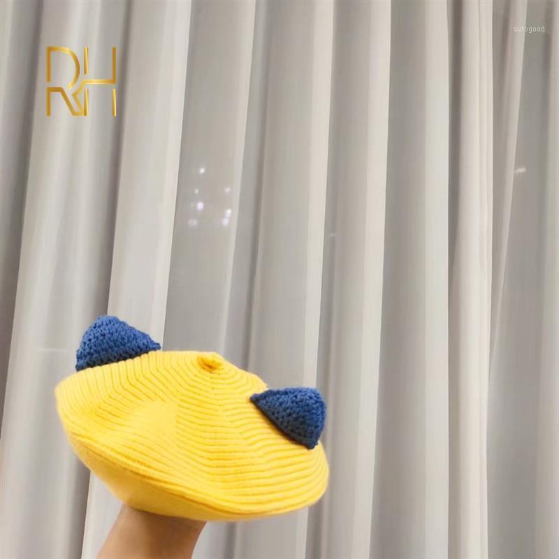 

Berets Unisex Kid Beret Cute Cat Shape Hat Winter Cap Autumn Punk Solid Children Wholesale RH1, Black