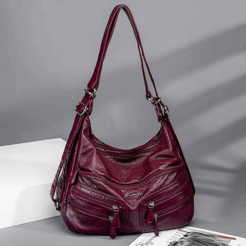 

2020 novas Mulheres Bolsas Luxo Macio Grande Capacidade Tote Ocasional Saco Alta Qualidade Sacos de Ombro Couro, Burgundy