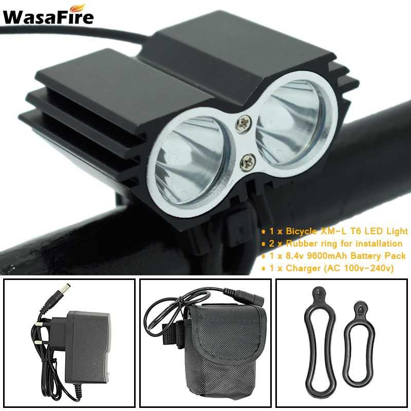 

WasaFire 7000lm Bike Light 2x T6 Bicycle Headlight MTB Head Lamp Cycling Front Flash Lights with 18650 Battery Pack + Charger