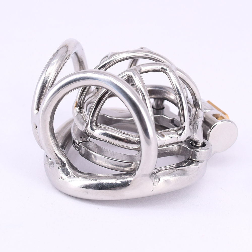 

Stainless Steel Male Chastity Cage with Anti-off Ring Short Metal Cockring Curved Testicle Bondage Gear Chastity Devices
