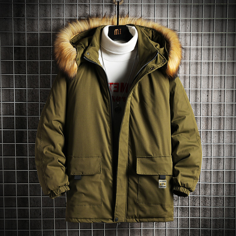 

Winter Japanese Style Fur Collar Parkas Cotton Padded Hood Puffer Jacket Men Outdoor Fashion Parka Coat 2020 New, Black