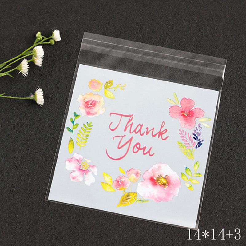 

Fashion New 100pcs 4 Sizes Wedding Birthday Party Plastic Biscuit Packaging Gift Bag Thanks Thank You Candy Cookie Bags