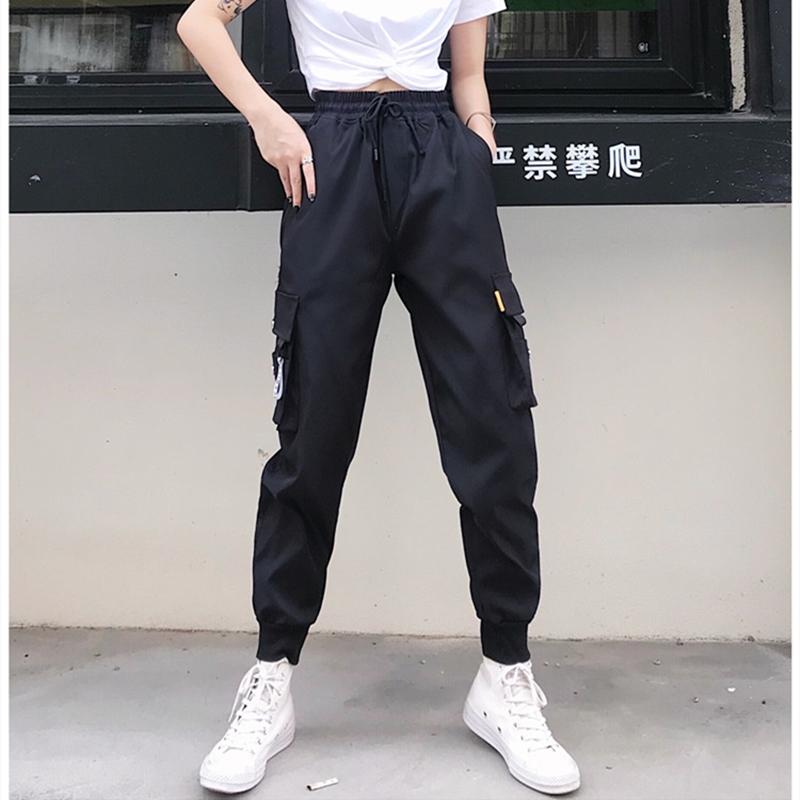 

Black Cargo Pants Women High Waist 2021 Spring Summer Casual Long Trousers Joggers Loose Fashion Ladies Streetwear Bottoms Thin