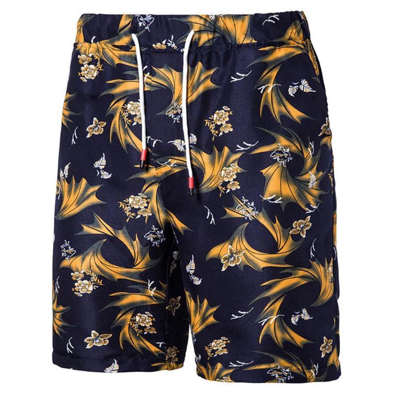 

ZACOO Men Summer Beach Shorts Plus Size Elastic Waist Fifth Pants Flower Loose M-5XL, Navy blue