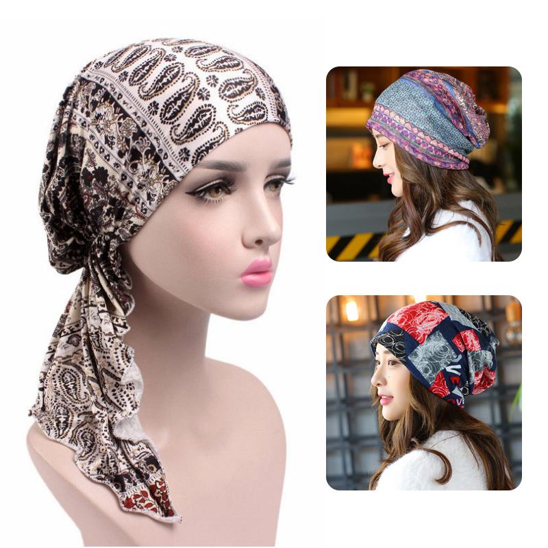 

2020 Fashion Print Woman Turban Hat Soft Elastic Colorful Female Lady Head Wrap Cap Spring Autumn Hat Bonnet Beanie Skullies