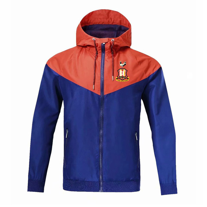

bradford city Men's Football Training Jacket Hooded Wind Resistant Jacket Fashion Trend Windbreaker Zipper Football Autumn Jacket, Black;brown