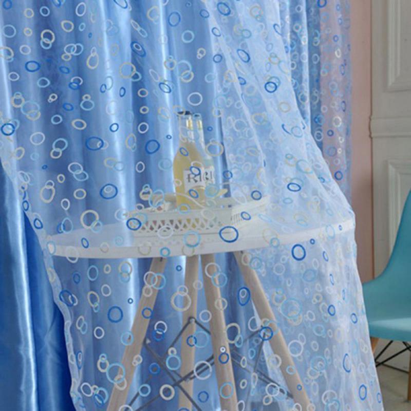 

100x200cm Window Curtains Circle Bubble Printed cortinas Tulle Voile Door Balcony Sheer Panel Screen Curtains for Living Room, Blue