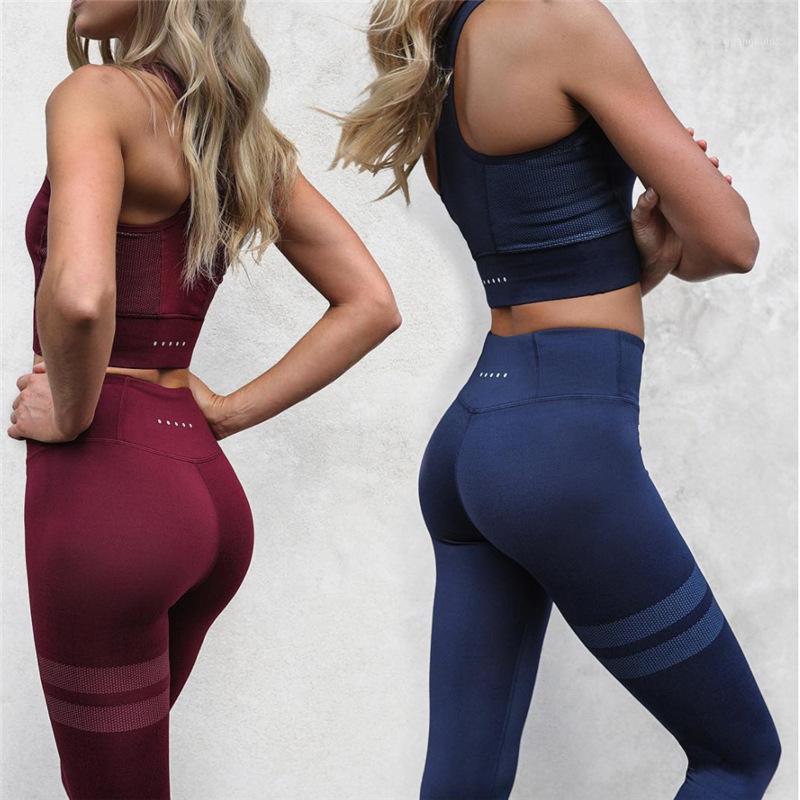 

Solid Women Sport Clothing 2 Pieces Sport Yoga Gym Two Piece Set High Waist Workout Active Wear Lumbar Suit Fitness1, Black