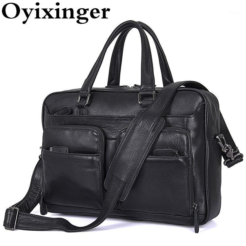

OYIXINGER Men's Bag Genuine Leather Briefcase For Male Large Capacity Cowhide Leather Bags Business Handbag For 14.1inch Laptop1, Black