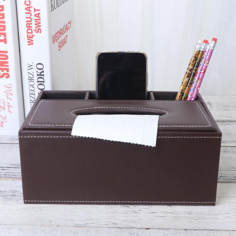 

Leather Tissue Box Simple Style Napkin Storage Container Convenient Paper Towel Organizer for Home Bar Office (Brown