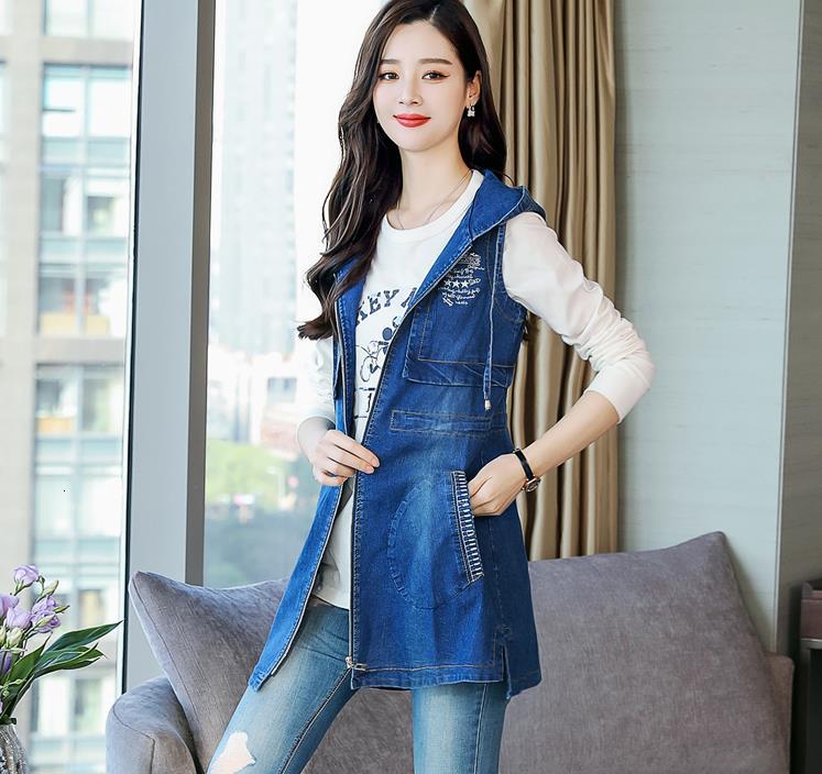 

Denim Female Spring with Outerwear Hood Vest Bt7l, Blue