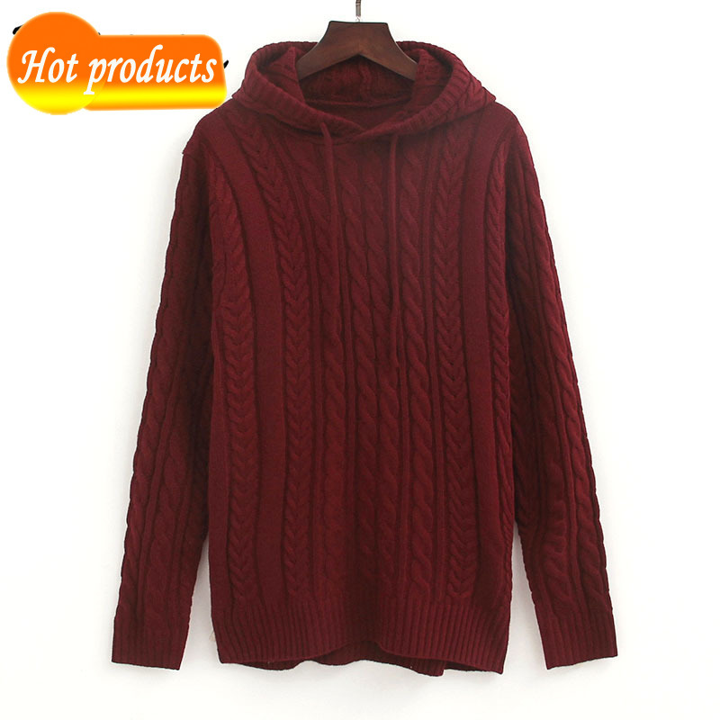 

Winter sweatshirt hoodie knitted or crocheted for woman long sleeves, woman' with a negligee and sweater vest HL3H, Wine red