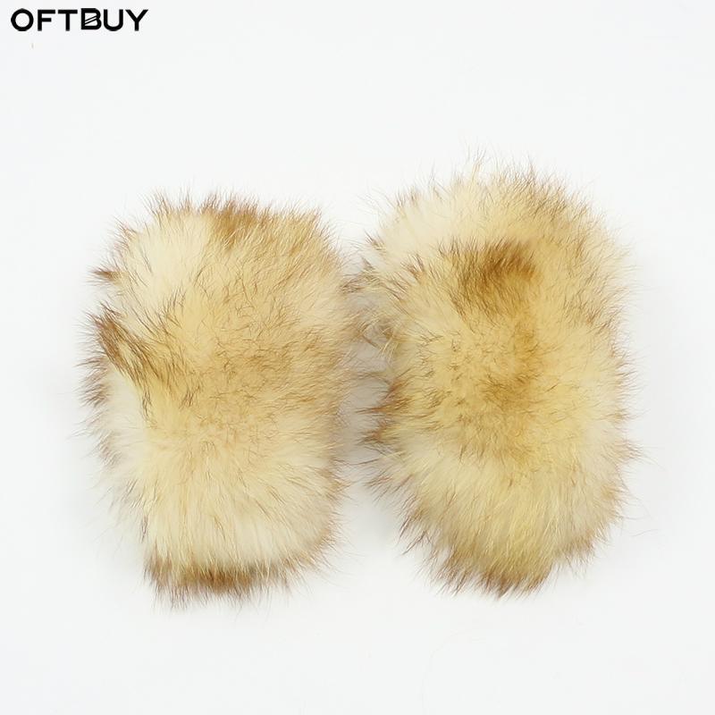 

OFTBUY 100% Real Fur Cuffs Big Natural Raccoon Fur Winter New Fashion1
