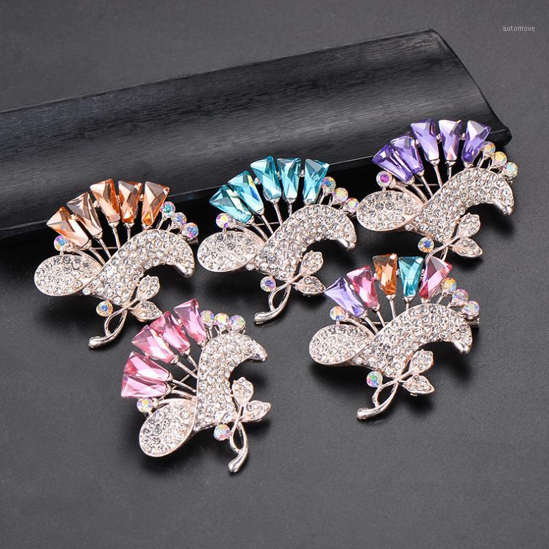 

IYOE Big Flower Brooches & Pins For Women Elegant Dress Jewelry Luxury Crystal Multi Color Rhinestone Bouquet Brooch Leaf Pin1