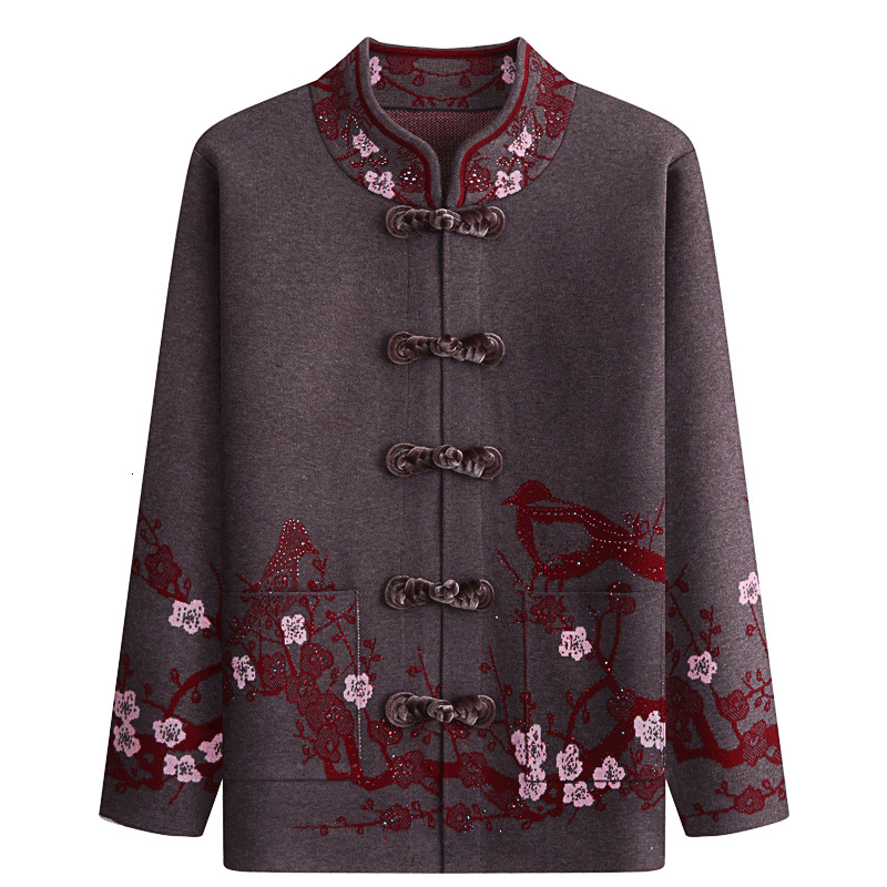 

2021 New Autumn Winter Jacket Knitted Sweaters Elderly Women Cardigans Coat Plus Size Thick Warm Embroidery Cardigan Ma Sweater Y446 Rjwu, Wine red no velvet