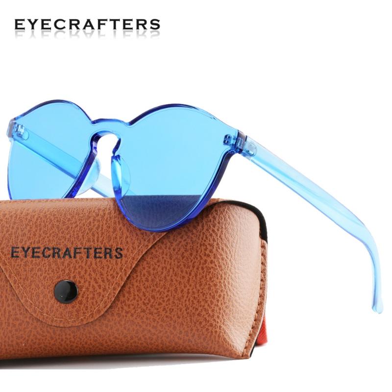 

Fashion Retro Vintage Womens Rimless Round Sunglasses Lady Clear Candy Color Sun Glasses Female Blue Lens Eyewear