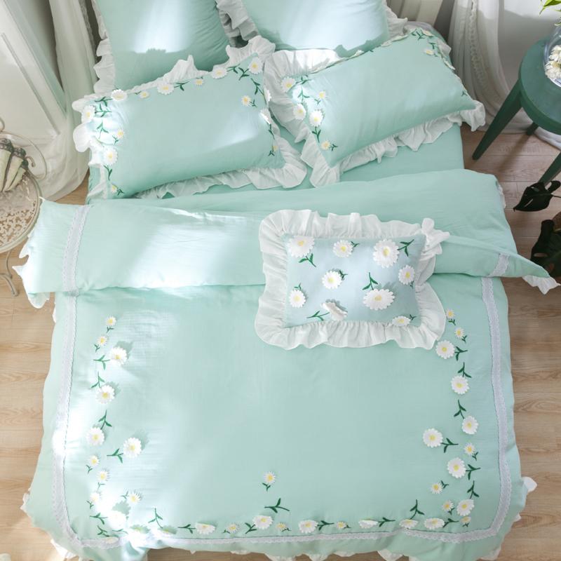 

2021 Spring New Luxury Double-deck Yarn Bedding Set Applique Lace Duvet Cover Set Bed Skirt Pillowcases Queen 4/6/7Pcs King Size, Mn1