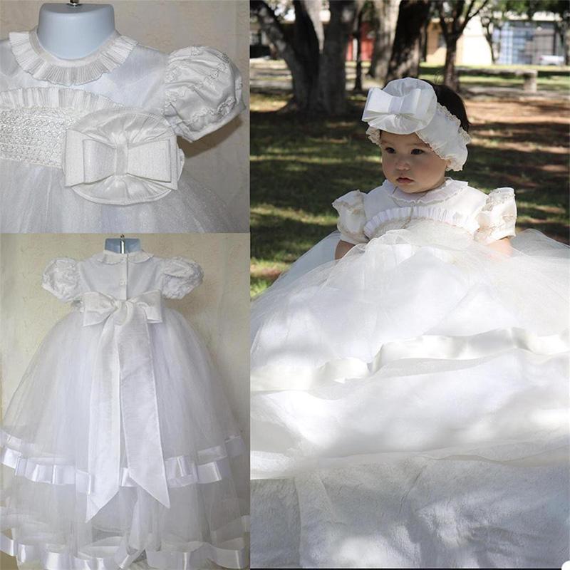 

Lovely White Christening Dresses For Babies Bow Sash Toddler Puffy Baptism Gowns Kids First Communication Dress Real Photo, Orange